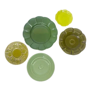 Green on Green Textural Wall Plate Curation - Group of 5