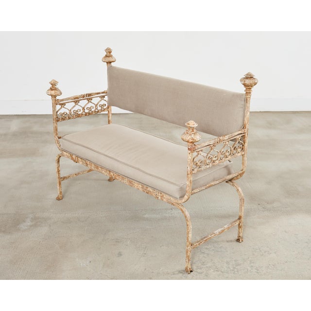 French Neoclassical Style Iron Curule Bench With Mace Finials For Sale - Image 10 of 18