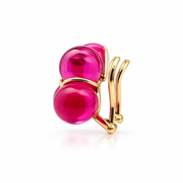 Modern Late 20th Century Pair of Baccarat 18k Yellow Gold Ruby Red Crystal Glass Earrings For Sale - Image 3 of 5