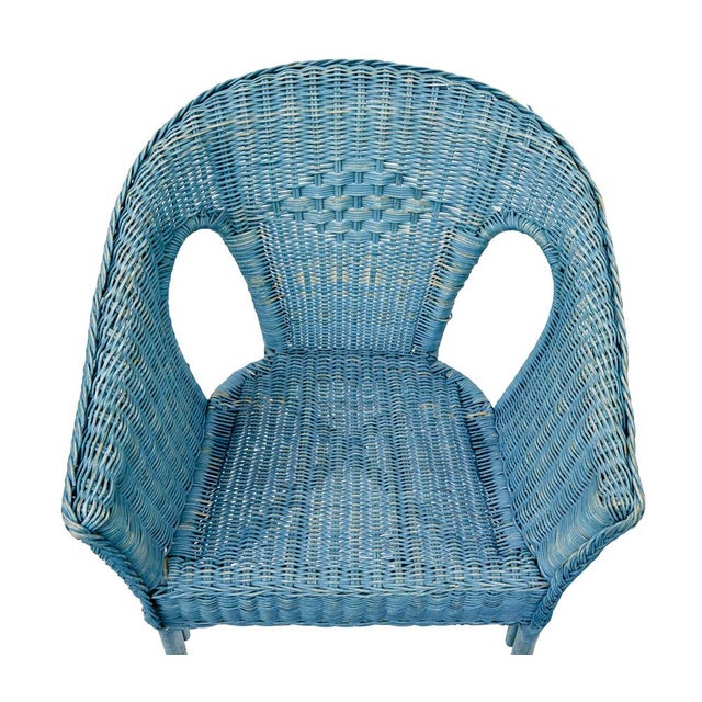 1950s Mid-Century Modern Blue Painted Wicker Armchairs, 1950, Set of 2 For Sale - Image 5 of 7