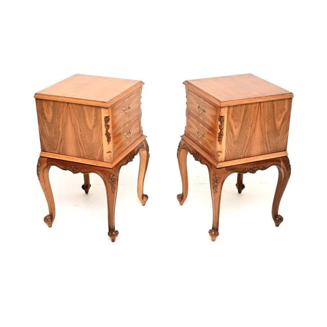 Antique French Figured Walnut Bedside Chests, 1930, Set of 2 For Sale - Image 3 of 10