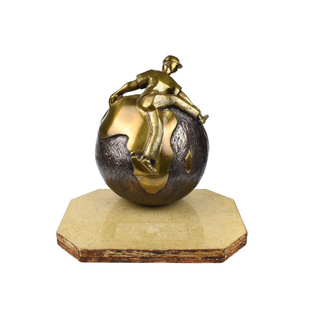 Late 20th Century Bronze Life Started From Africa Half World Globe For Sale - Image 11 of 11