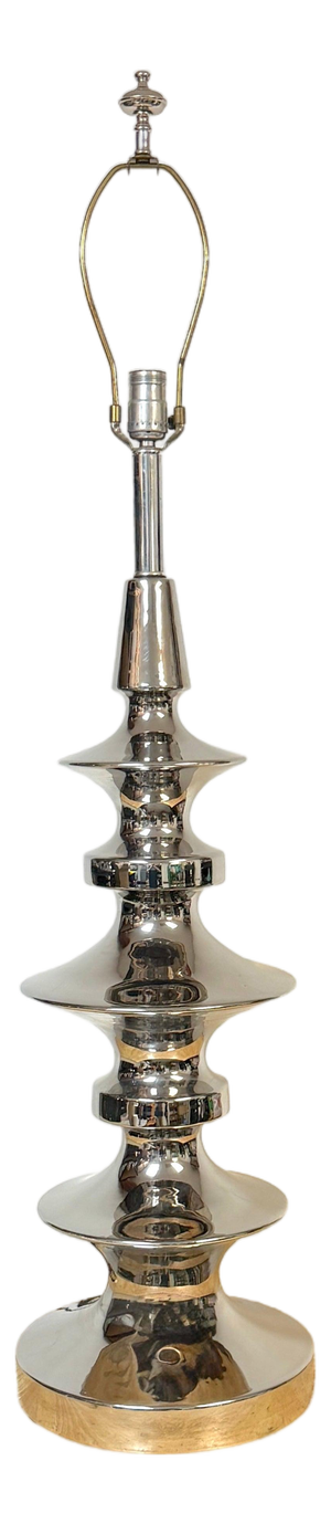 Late 20th Century Tony Duquette Style Mercury Glazed Porcelain Totem Lamp, Hollywood Regency