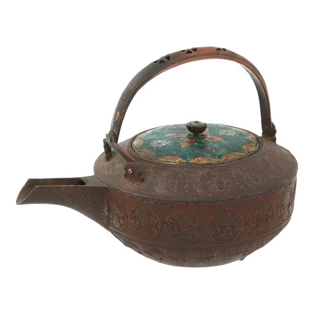 Antique Early Meiji Japanese Cloisonne Enamel Tea Pot For Sale