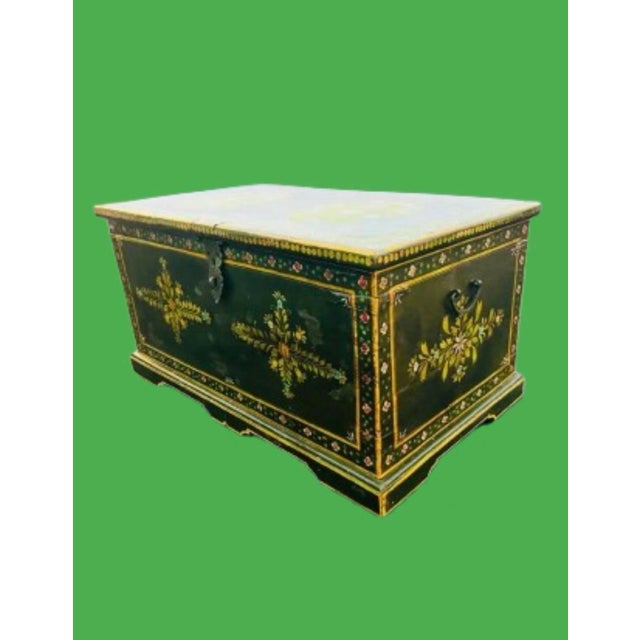 Monumental 19th Century European Hand Painted Wedding Trunk For Sale - Image 9 of 11
