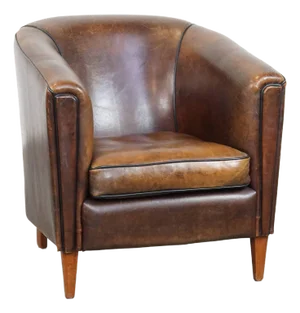 Leather Club Chair with Black Piping