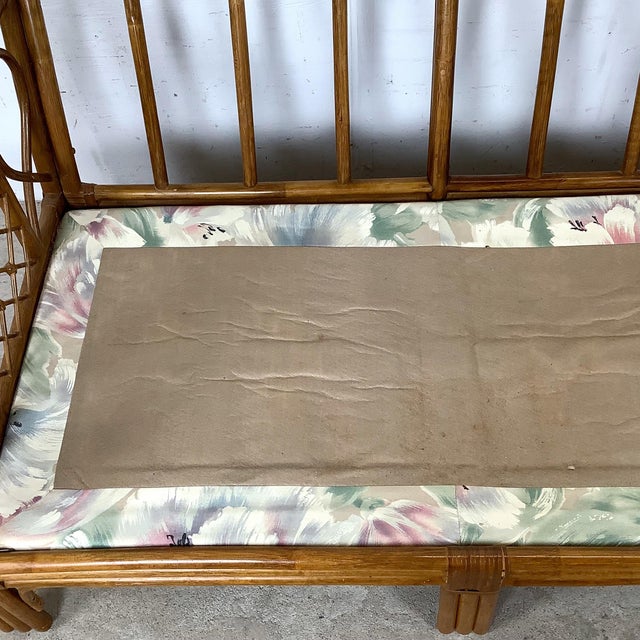 Wood Vintage Rattan Three-Seat Sofa, Diamond Lattice Arms, Ficks Reed Style For Sale - Image 7 of 12