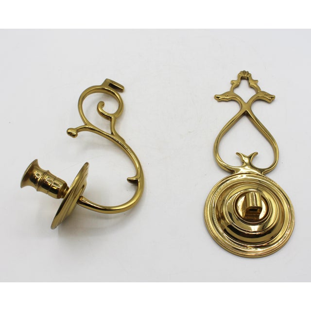 Virginia Metalcrafters Circa 1970s Pair of Single Light Brass Wall Sconces by Virginia Metalcrafters For Sale - Image 4 of 9