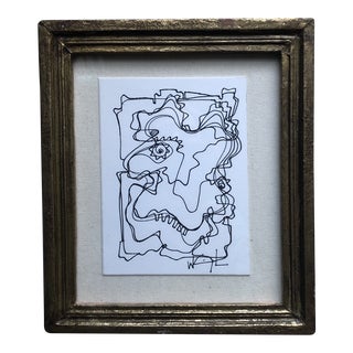 Original Vintage Wayne Cunningham Abstract Ink Drawing Gilt Wood Frame For Sale