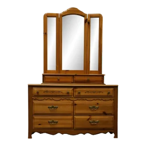 Broyhill Furniture Solid Knotty Pine Country French 50" Double Dresser W. Tri-View Mirror Top 6620-20 / 6620-28