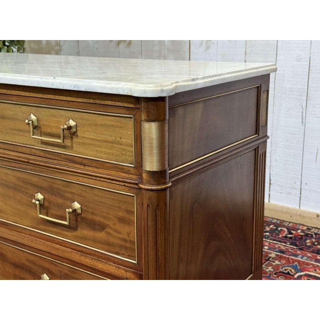 Louis XVI Mahogany Chest of Drawers with Marble Top, 1950s For Sale - Image 4 of 18
