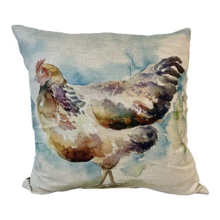 16" Square Decorative Toss Pillow Embellished With the Portrait of an Impressive Hen / Chicken - Made in the U K For Sale