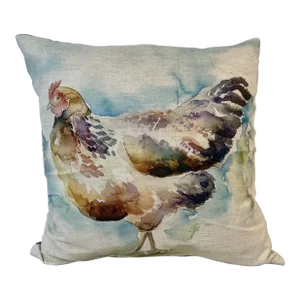 16" Square Decorative Toss Pillow Embellished With the Portrait of an Impressive Hen / Chicken - Made in the U K