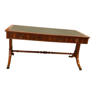 Alfonso Marina Regency Yew Wood Executive Writing Desk With Green Leather Top For Sale
