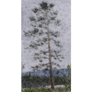 Rain in Red Feather I by Lisa Lebofsky | Oil on aluminum Painting of a tall tree in a landscape. For Sale
