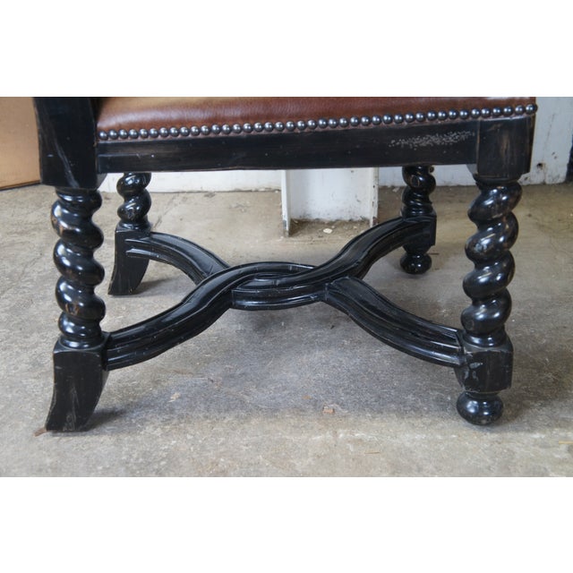 Late 20th Century Late 20th Century 10 Lorts Renaissance Revival Style Barley Twist Leather & Fabric Dining Chairs For Sale - Image 5 of 12