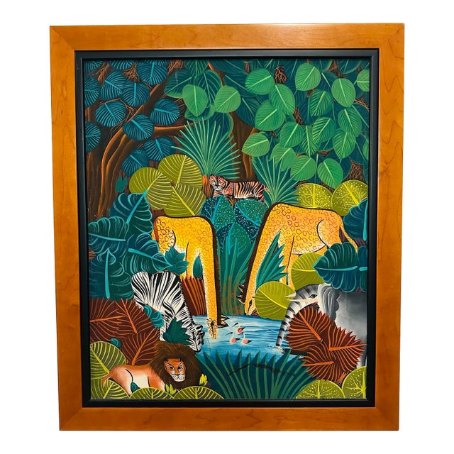 Vintage Haitian Painting, Framed For Sale