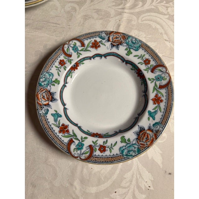 Early 20th Century Antique Rimmed Soup Bowls, Transferware. Anthony Shaw? "Java" Set of 8 For Sale - Image 5 of 11