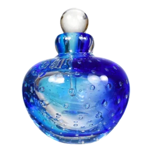 Mid-Century Murano Blue Bullicante Controlled Bubble Design Perfume Bottle Art Glass