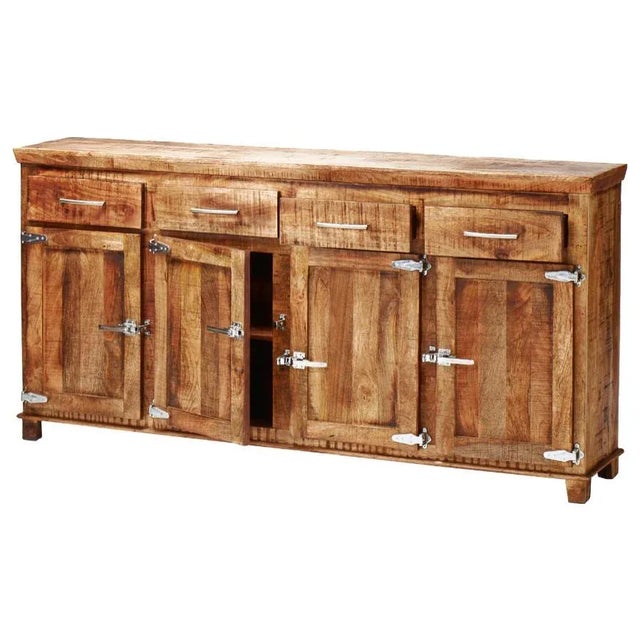 Farmhouse Reclaimed Wood Rustic Sideboard Cabinet 2 Doors Icebox Lock For Sale - Image 3 of 4