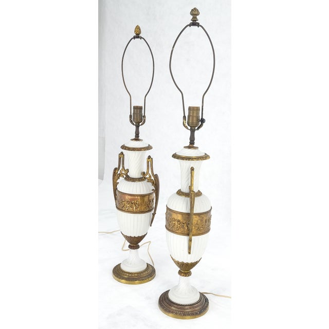 Metal Pair of Fine Ceramic & Ormolu Cup Vase Shape Table Lamp c1940s MINT For Sale - Image 7 of 16