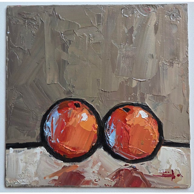 An impressionist oil painting of oranges, by UK based artist Vivek Mandalia. Frame and hang in your home. 25 x 25 cm 10 x...
