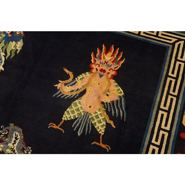 Mid 20th Century 1940s Blue Navy Animalia Antique Chinese Tibetan Rug 8' X 10' Handknotted Wool Carpet For Sale - Image 5 of 6