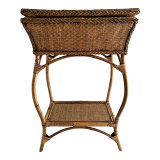 20th Century Boho Chic Rattan Table With Storage Compartment For Sale