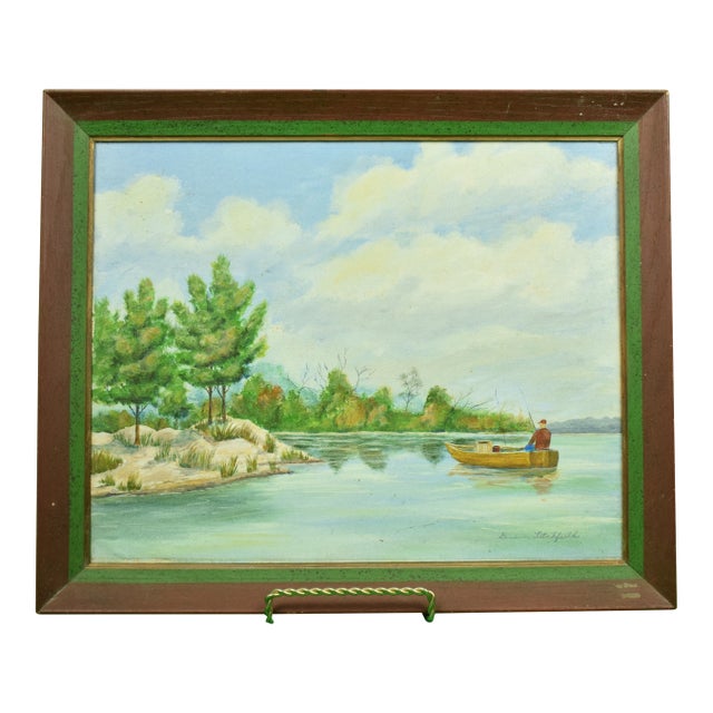 "Fisherman on a Lake" 1978 by Geneva Litchfield For Sale