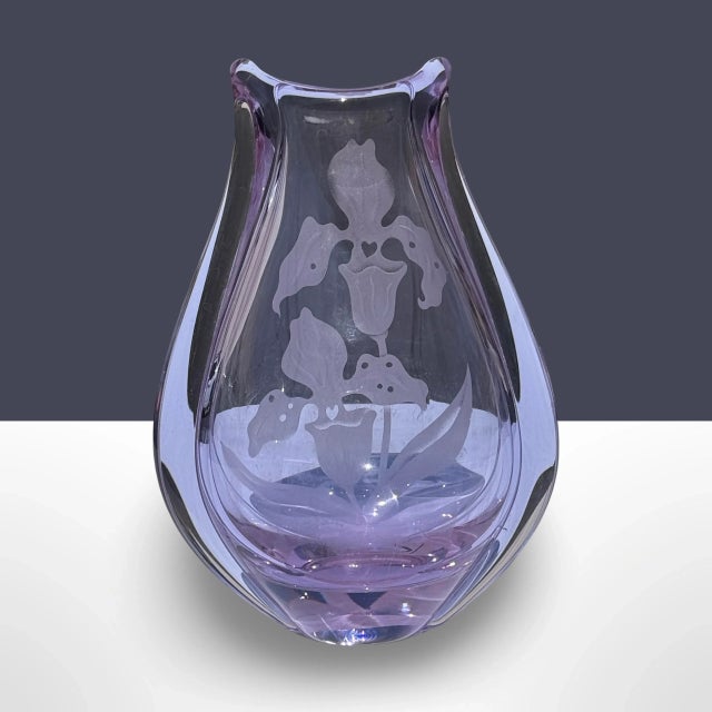 Elegant vintage neodymium glass vase from Czechoslovakia, likely produced by Zelezny Brod Sklo (ZBS) in the mid-20th...