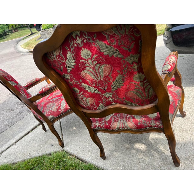 1990s Maitland-Smith Furniture Louis XV Bergere Upholstered Carved Chairs- a Pair For Sale - Image 10 of 13