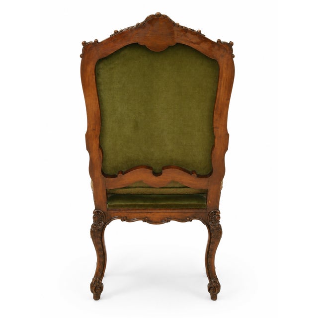 French Provincial Ornate French Louis XV–Style Carved Wood Armchair With Floral Tapestry Upholstery For Sale - Image 3 of 15