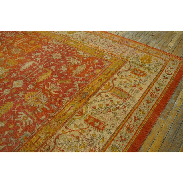 1880s Orange Antique Tribal Rustic Turkish Angora Oushak Rug 11' 10" X14' Handknotted Wool Carpet For Sale - Image 12 of 18