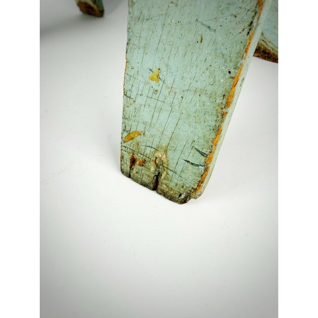 Wood Primitive Blue Painted Wooden Stool | Antique Farmhouse Riser | Rustic Chippy Paint Footstool For Sale - Image 7 of 12