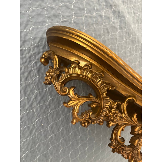 Mid 20th Century Syroco Wood Gold Demilune Ornate Curved Wall Shelf For Sale - Image 6 of 11