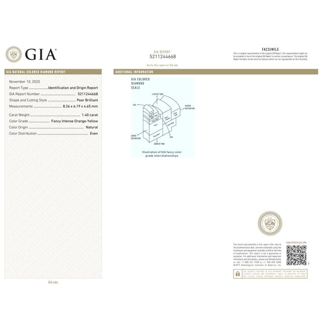 Metal Vintage Gia 1.40 Carat Fancy Intense Orange-Yellow Diamond Engagement Ring, Size 6.25 For Sale - Image 7 of 7