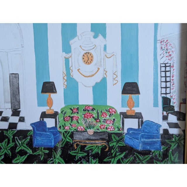 2020s Original Fauvist Greenbrier Resort Hotel "Lobby Lounge" Dorothy Draper Interior Art For Sale - Image 5 of 8