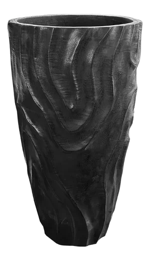 Large Sculptural Mango Wood Vase With Hand-Hewn Detailing, Burnt Finish