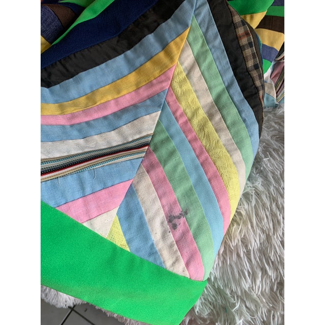 Vintage 19th Century Handmade Diamond Patchwork Strips & Block Crazy Quilt- King Size For Sale - Image 4 of 12