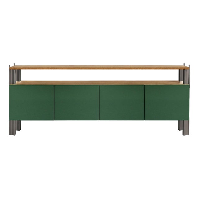 Flexor Green Polished-Lacquered Wood and Aluminum Dining Sideboard by Robert Stadler For Sale