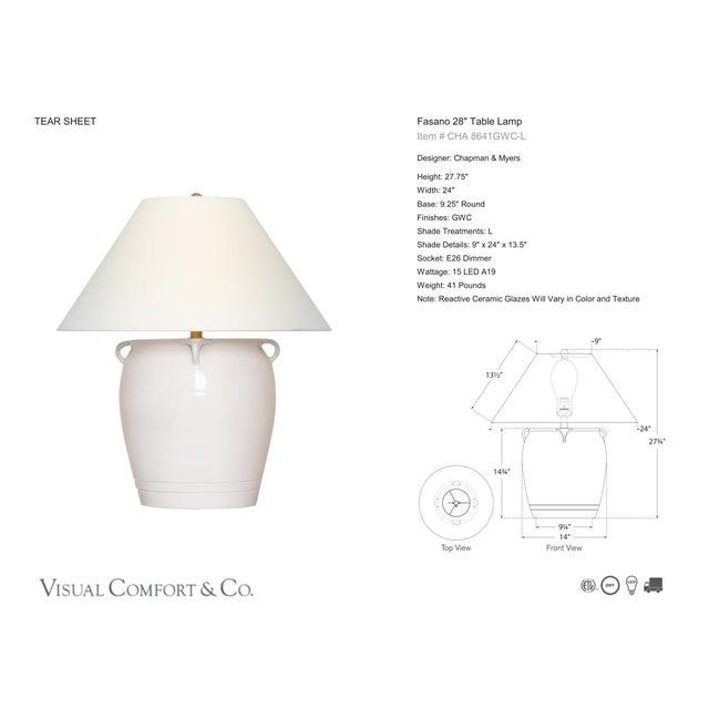 Chapman & Myers by Visual Comfort Signature Fasano 28" Table Lamp in Glossy White Crackle with Linen Shade Designer:...