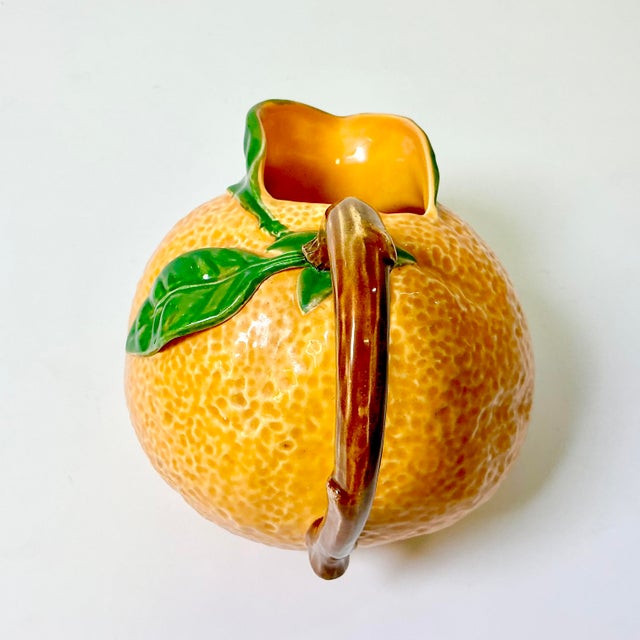 Mid 20th Century Mid 20th Century Coastal Boho Chic Hollywood Regency Majolica Trompe L’Oeil Orange Pitcher For Sale - Image 5 of 15