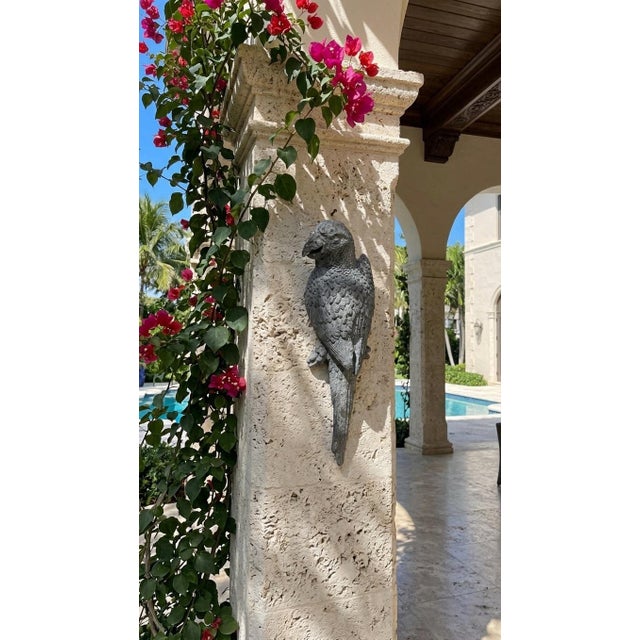 Charcoal Vintage Cast Iron Parrot Wall Hanging Sculpture For Sale - Image 8 of 11