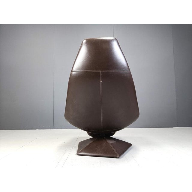 Set of Vintage Leather Swivel Chair and Ottoman, 1970s For Sale - Image 11 of 12