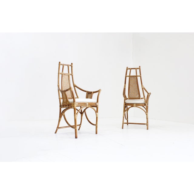 Vintage Bamboo and Rattan Armchairs with Bouclé Cushions, 1970s, Set of 2 For Sale - Image 9 of 10