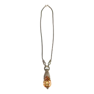 Vintage Large Citrine Pendant Sterling Marcasite Necklace