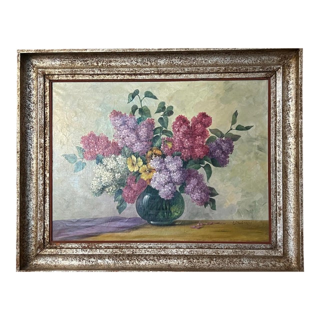 Original E. Nordmann French Framed Still-Life Oil Painting Cut Flower Spring Bouquet For Sale