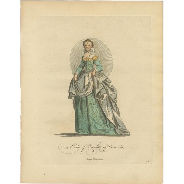 European School, Venetian Noblewomen in Renaissance Dress Hand-Colored Costume Prints, 1749, Paper, Set of 3 For Sale - Image 3 of 10
