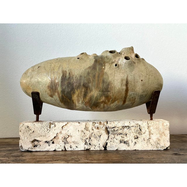 Vintage Original Abstract Studio Pottery Sculpture on Coquina Block Plinth For Sale - Image 12 of 12