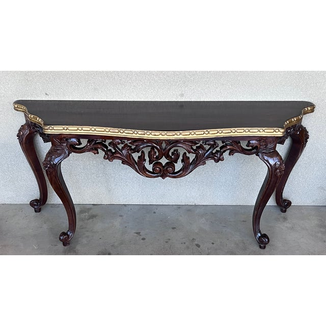 1900 - 1909 Large French Regency Carved Walnut Console Table With Tilted Edges For Sale - Image 5 of 11